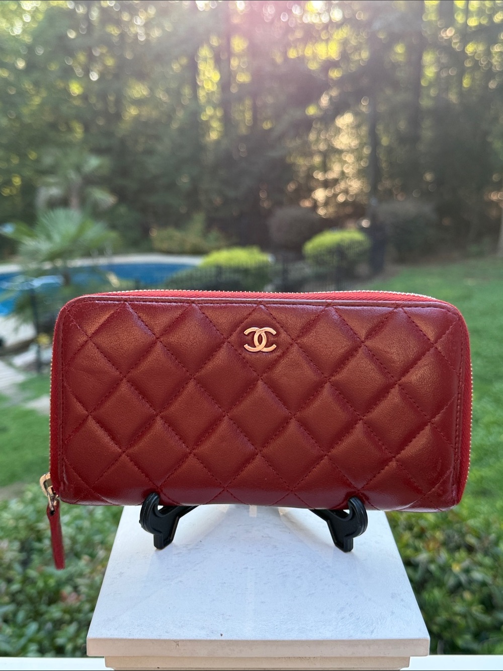 CHANEL Authenticated Quilted Caviar Leather Zip-Around Wallet in Burgundy/red - Picture 3 of 17